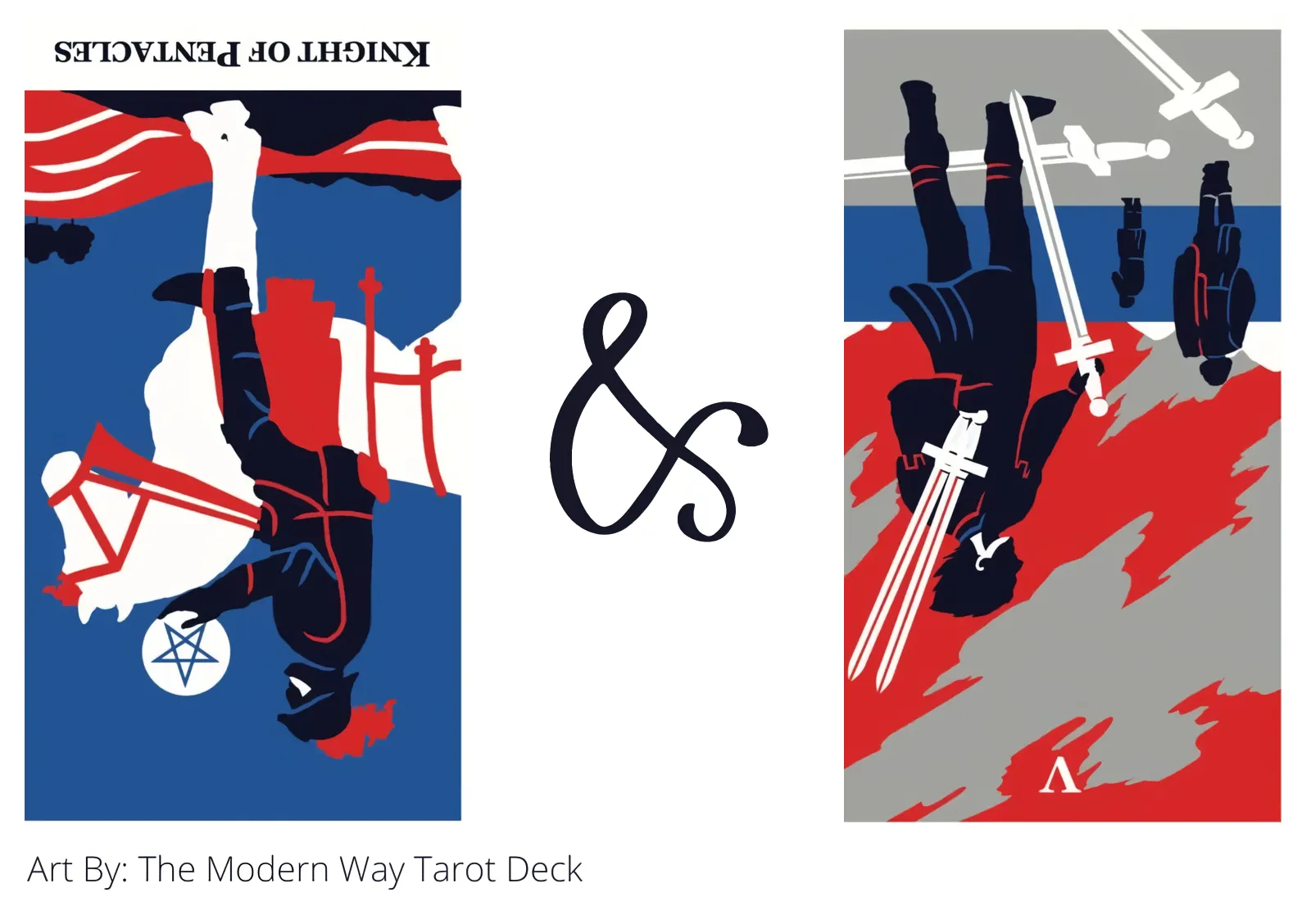 knight of pentacles reversed and five of swords reversed tarot cards together