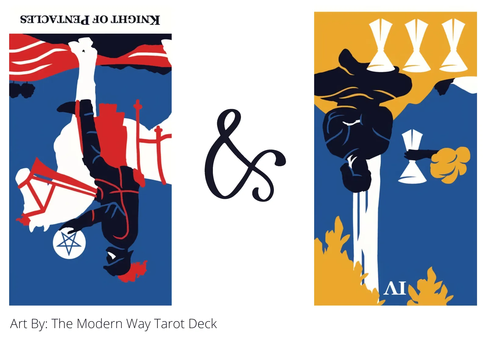 knight of pentacles reversed and four of cups reversed tarot cards together