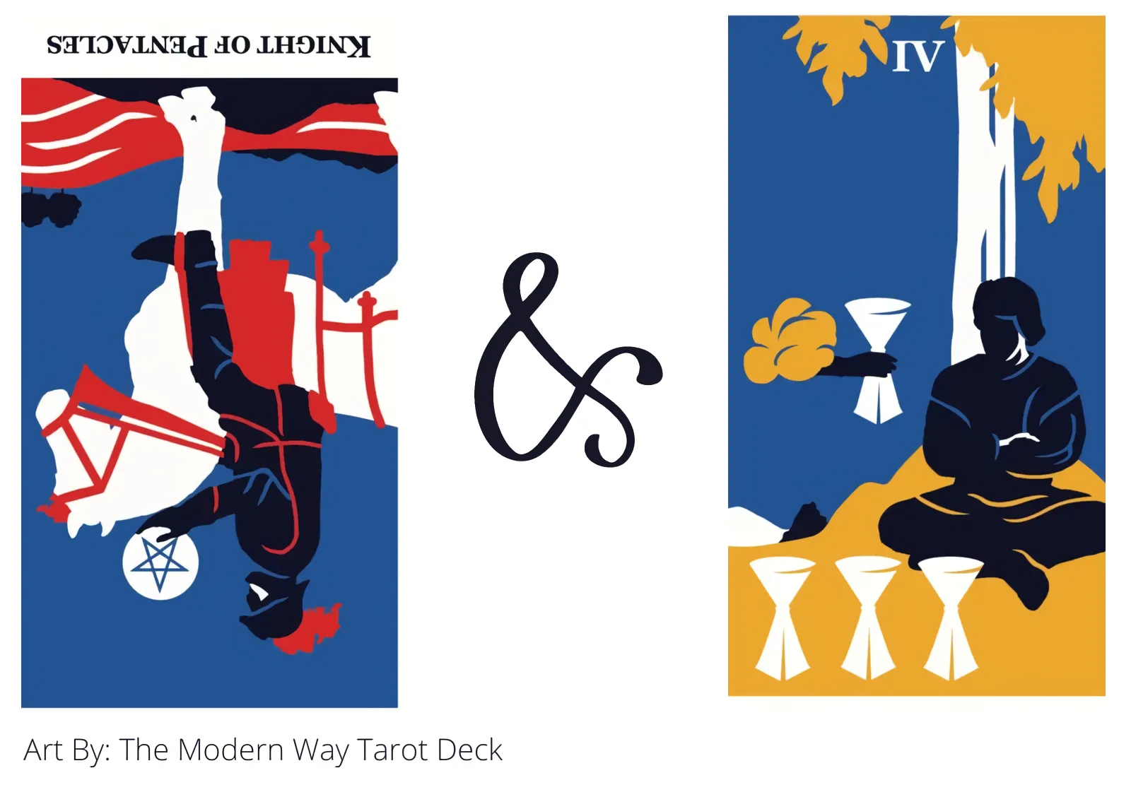 knight of pentacles reversed and four of cups tarot cards together