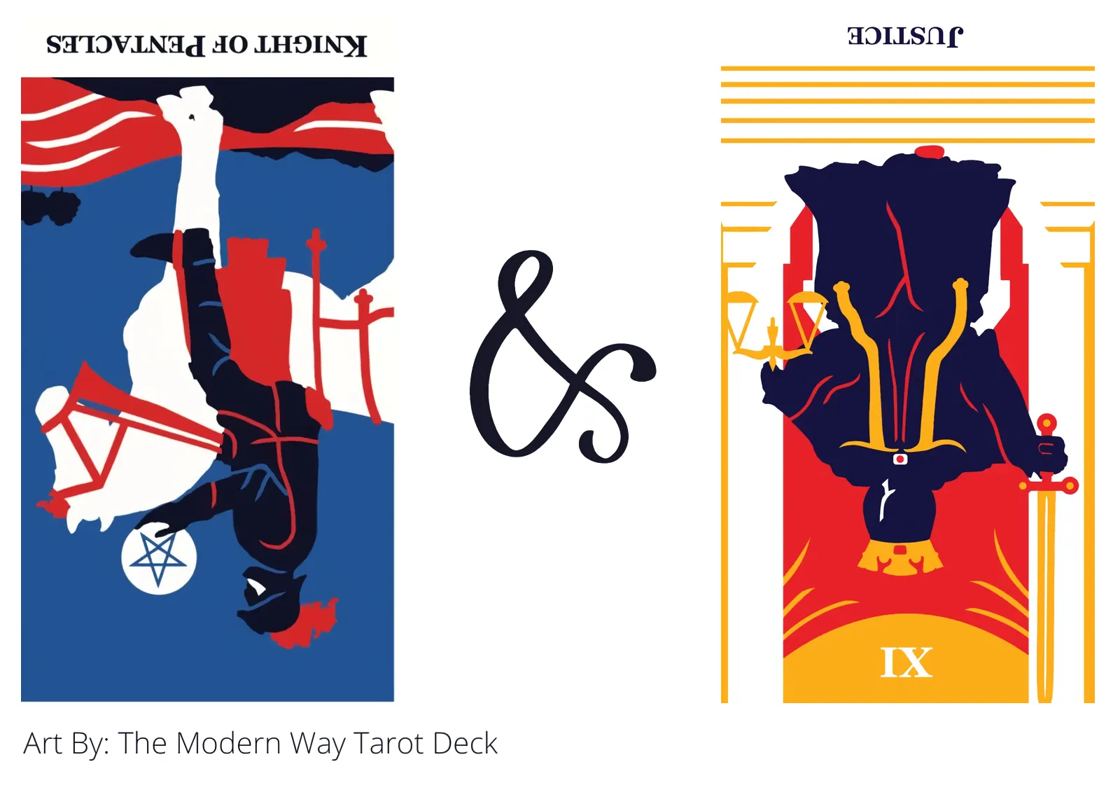 knight of pentacles reversed and justice reversed tarot cards together