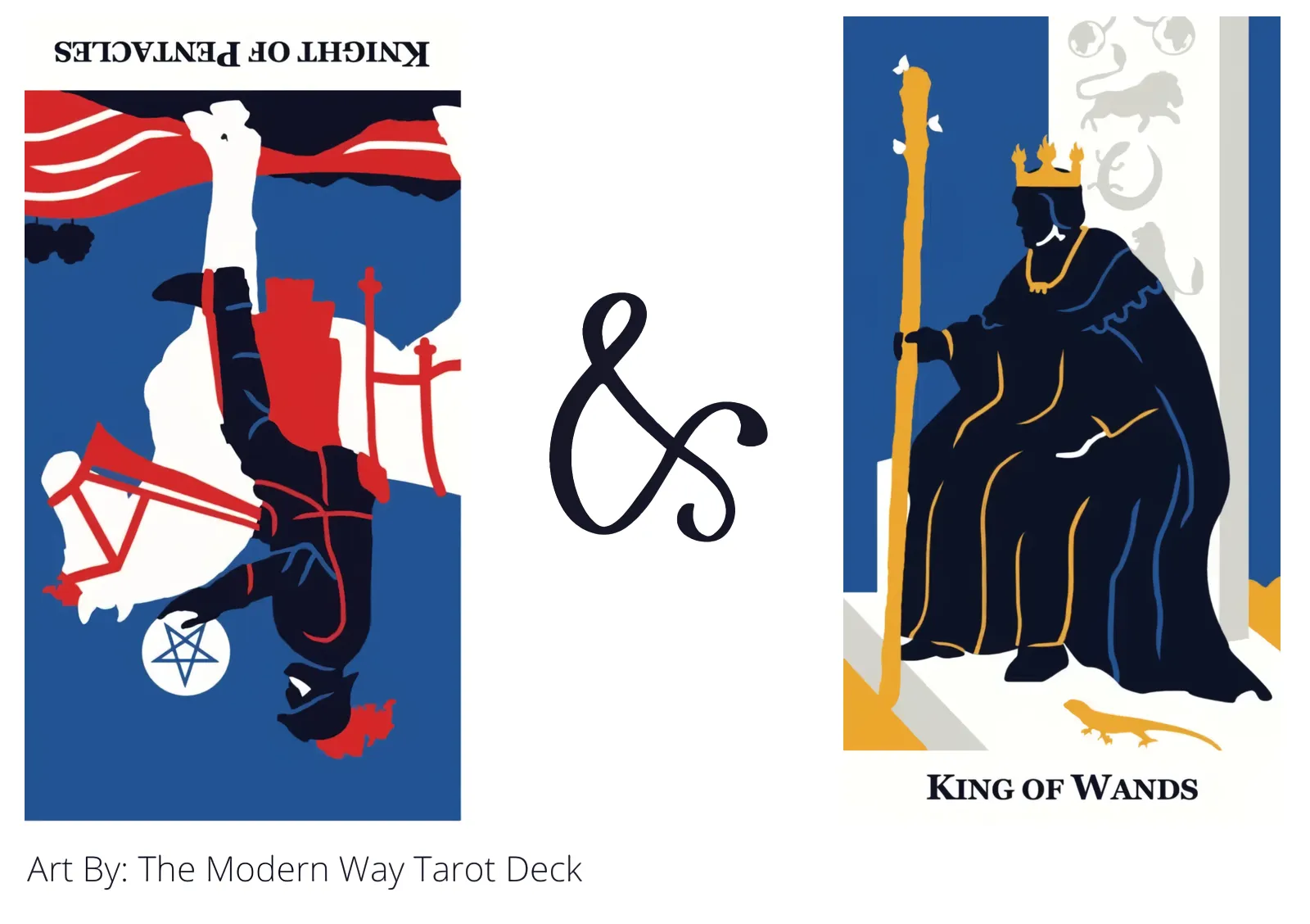 knight of pentacles reversed and king of wands tarot cards together