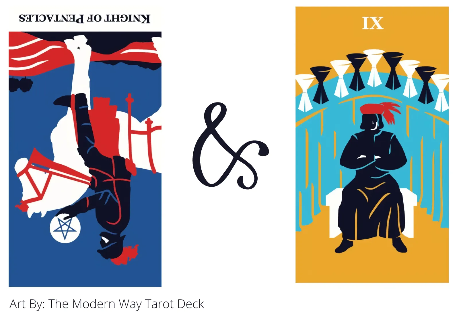 knight of pentacles reversed and nine of cups tarot cards together
