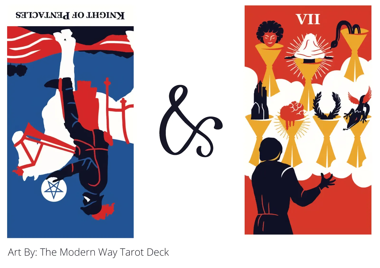 knight of pentacles reversed and seven of cups tarot cards together