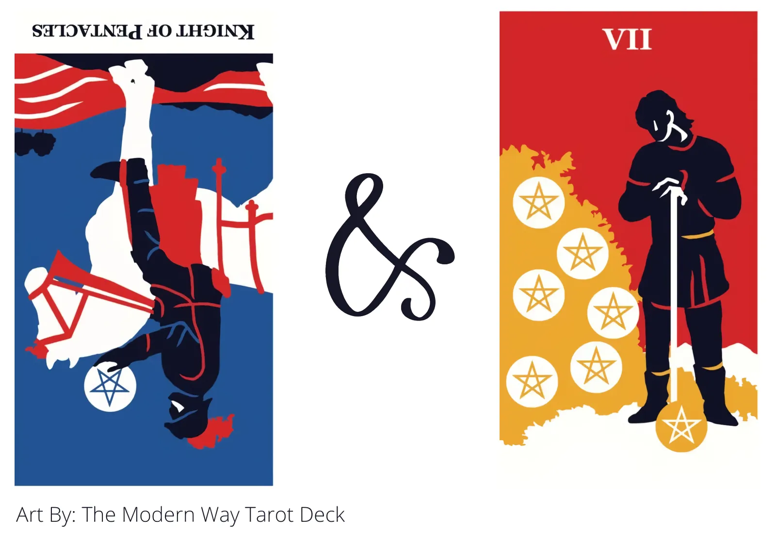 knight of pentacles reversed and seven of pentacles tarot cards together
