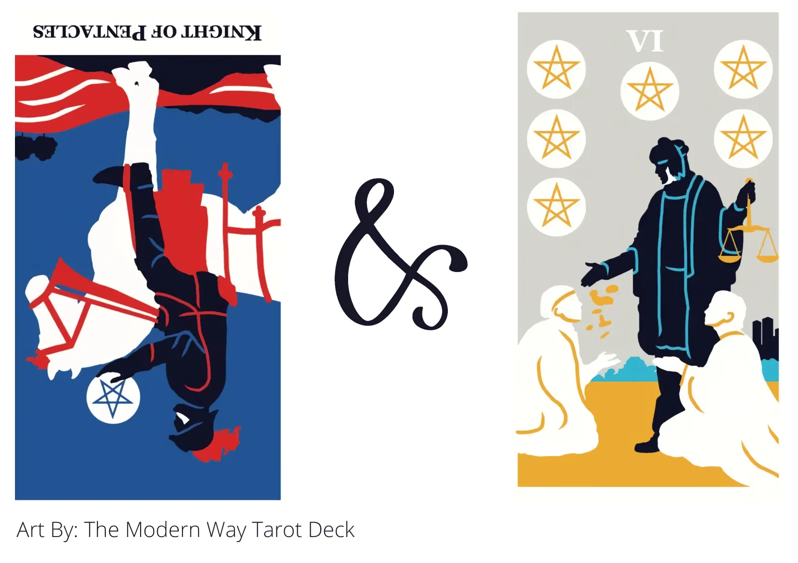 knight of pentacles reversed and six of pentacles tarot cards together