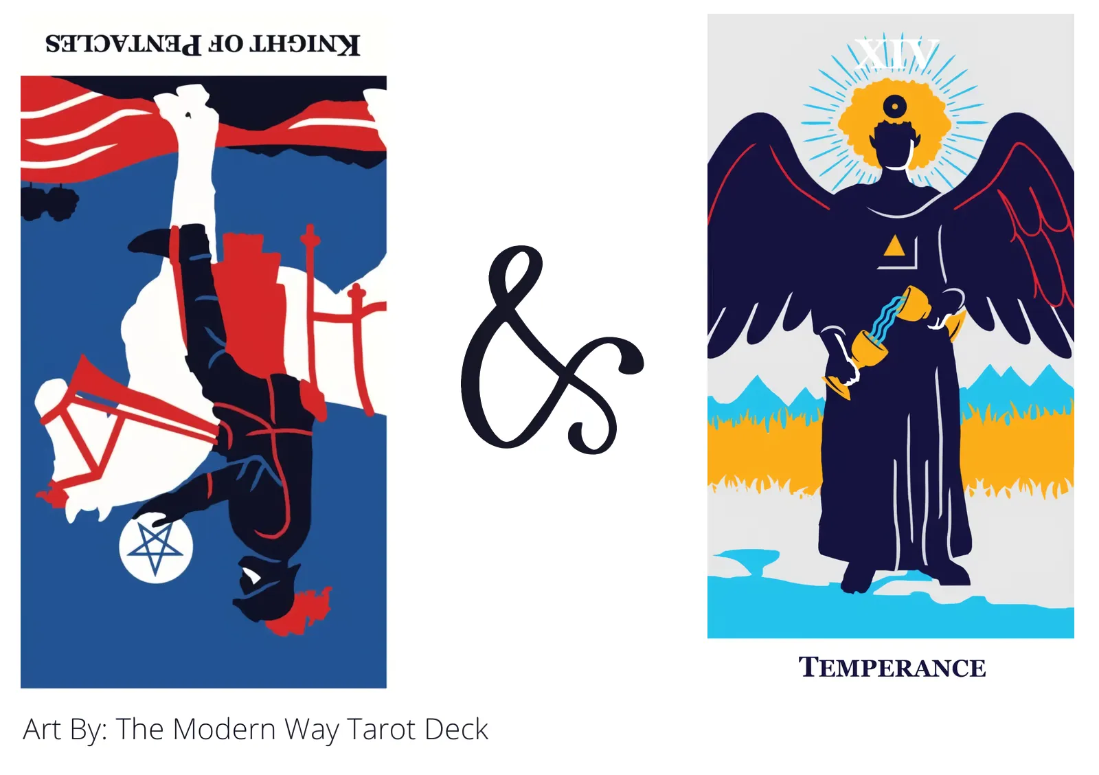 knight of pentacles reversed and temperance tarot cards together