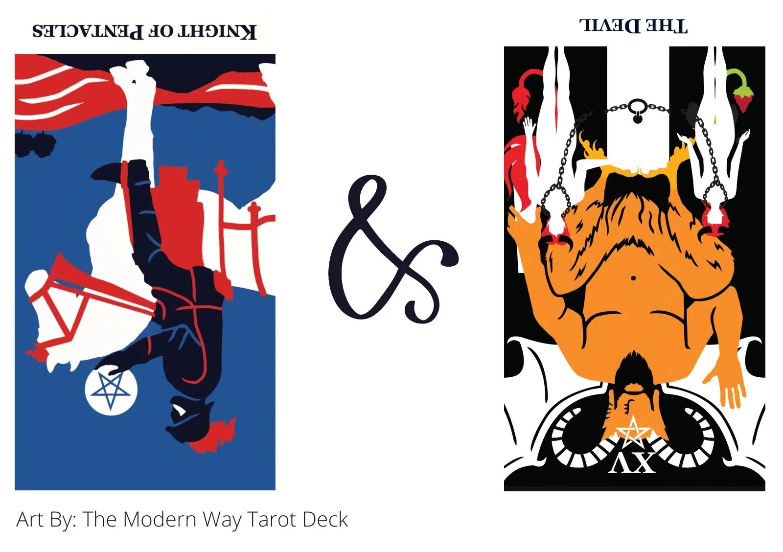 knight of pentacles reversed and the devil reversed tarot cards together