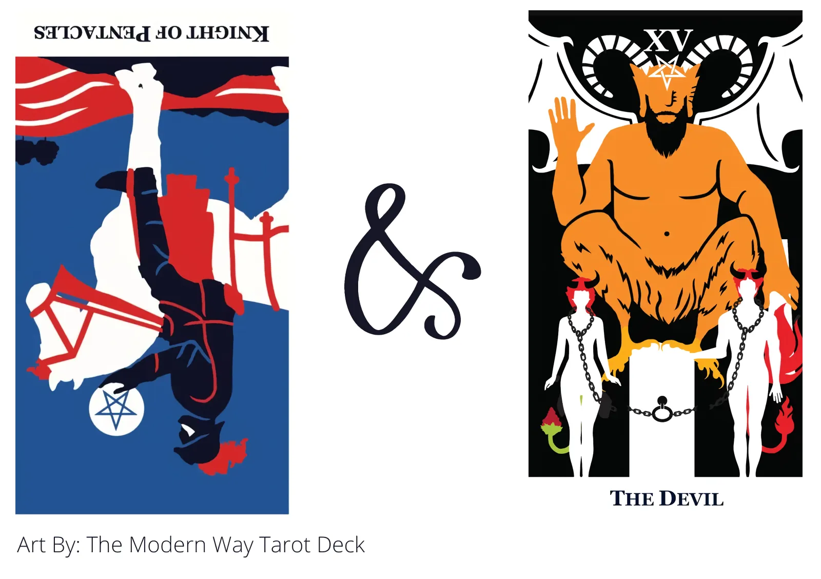 knight of pentacles reversed and the devil tarot cards together