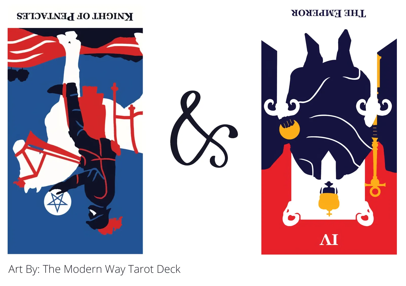 knight of pentacles reversed and the emperor reversed tarot cards together