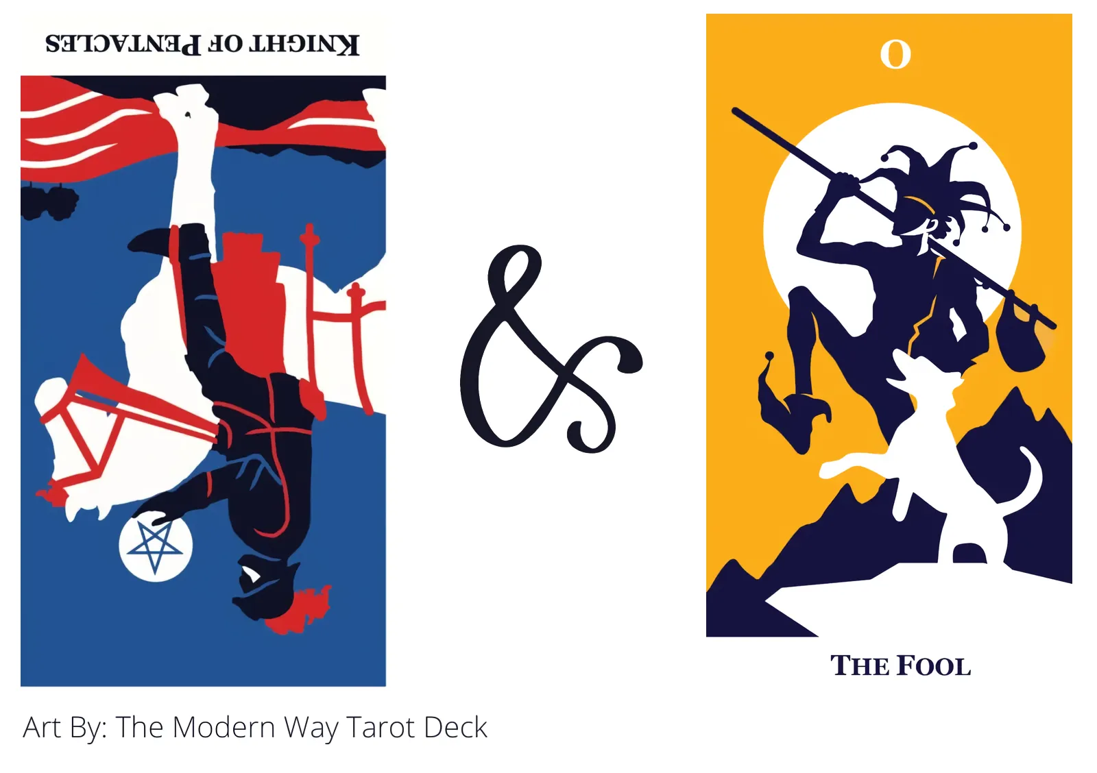 knight of pentacles reversed and the fool tarot cards together