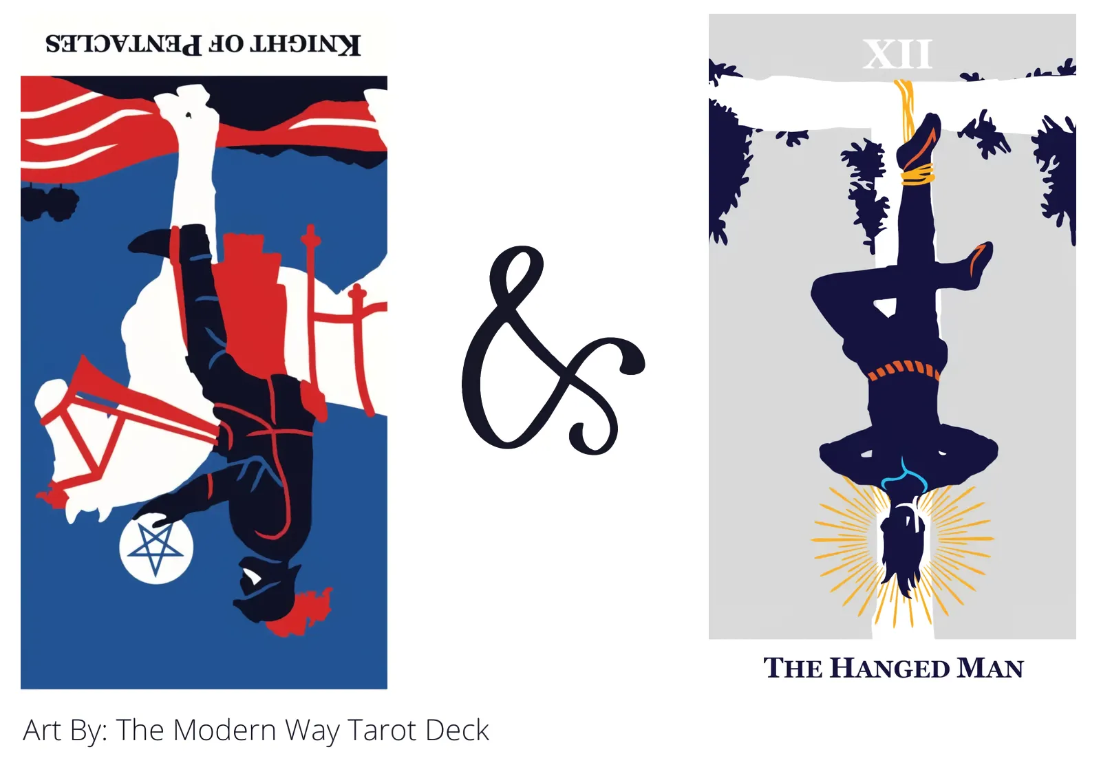 knight of pentacles reversed and the hanged man tarot cards together