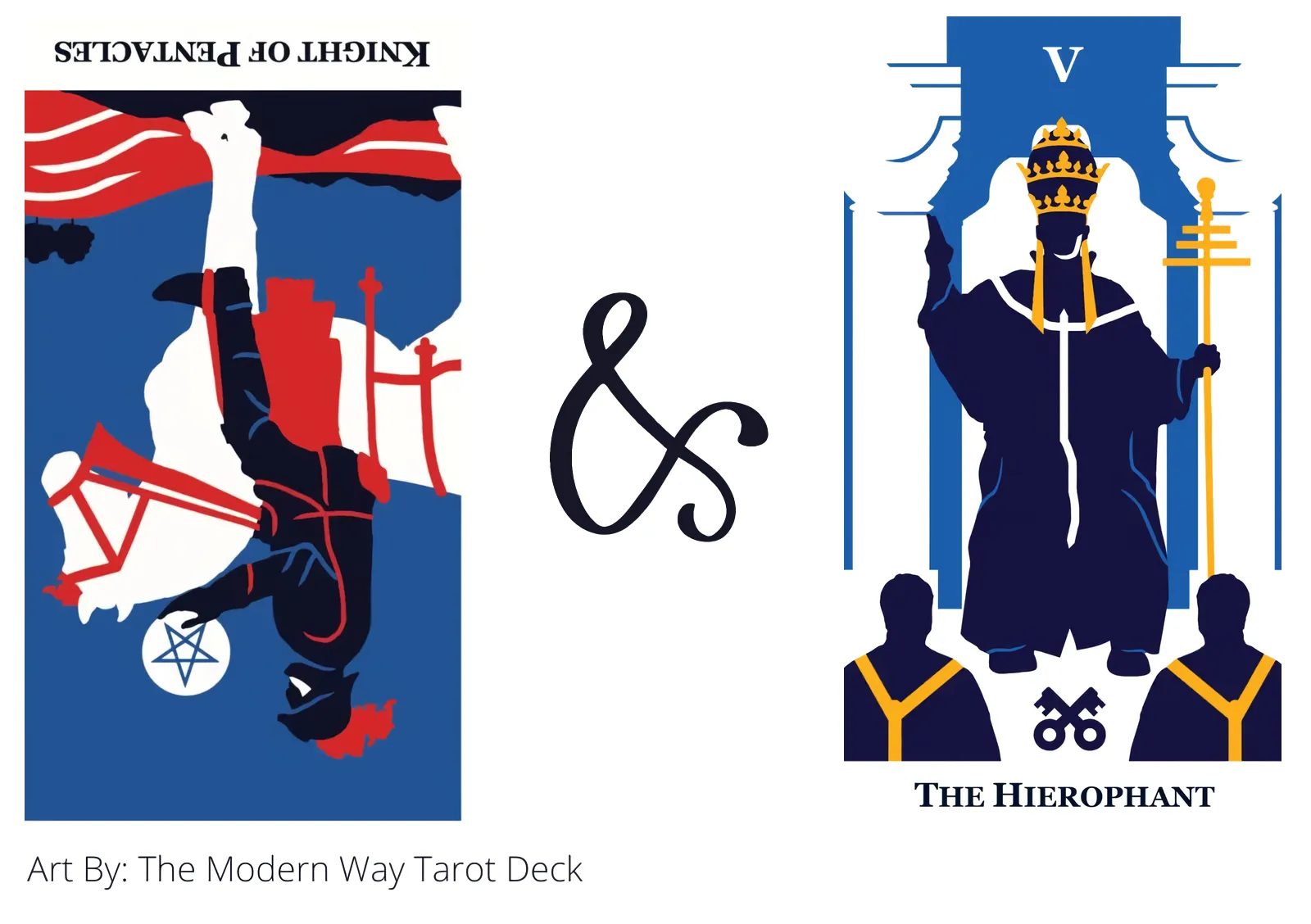 knight of pentacles reversed and the hierophant tarot cards together