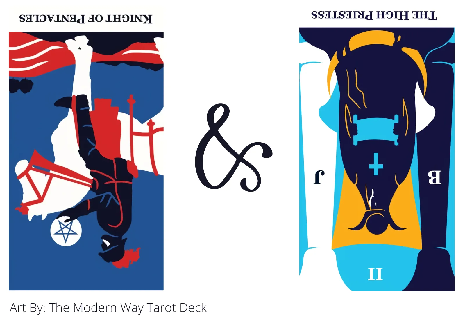 knight of pentacles reversed and the high priestess reversed tarot cards together