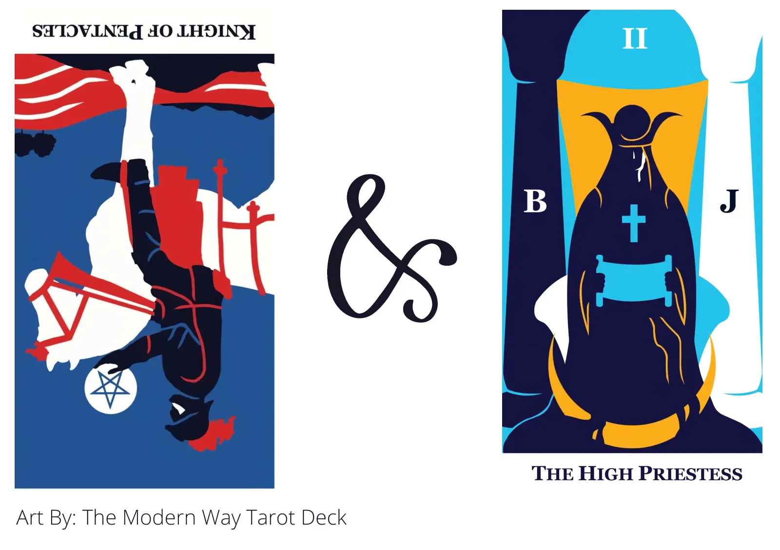 knight of pentacles reversed and the high priestess tarot cards together