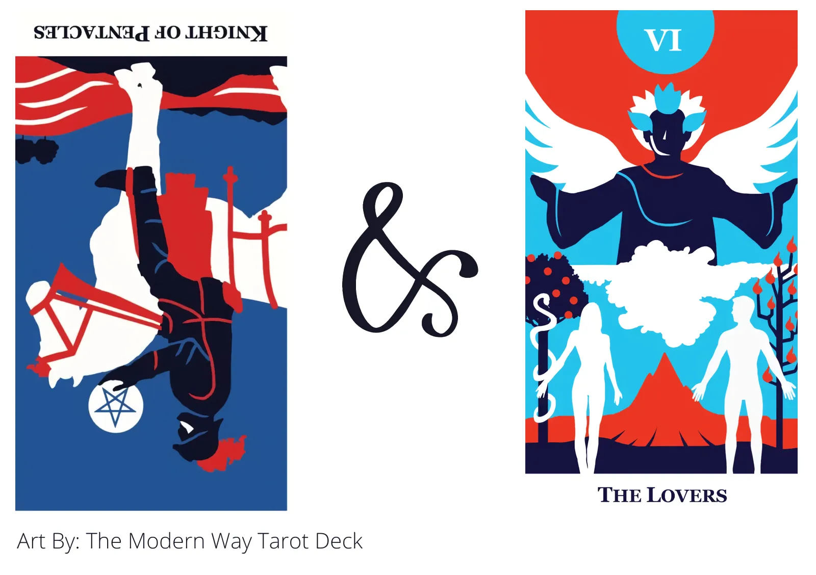knight of pentacles reversed and the lovers tarot cards together