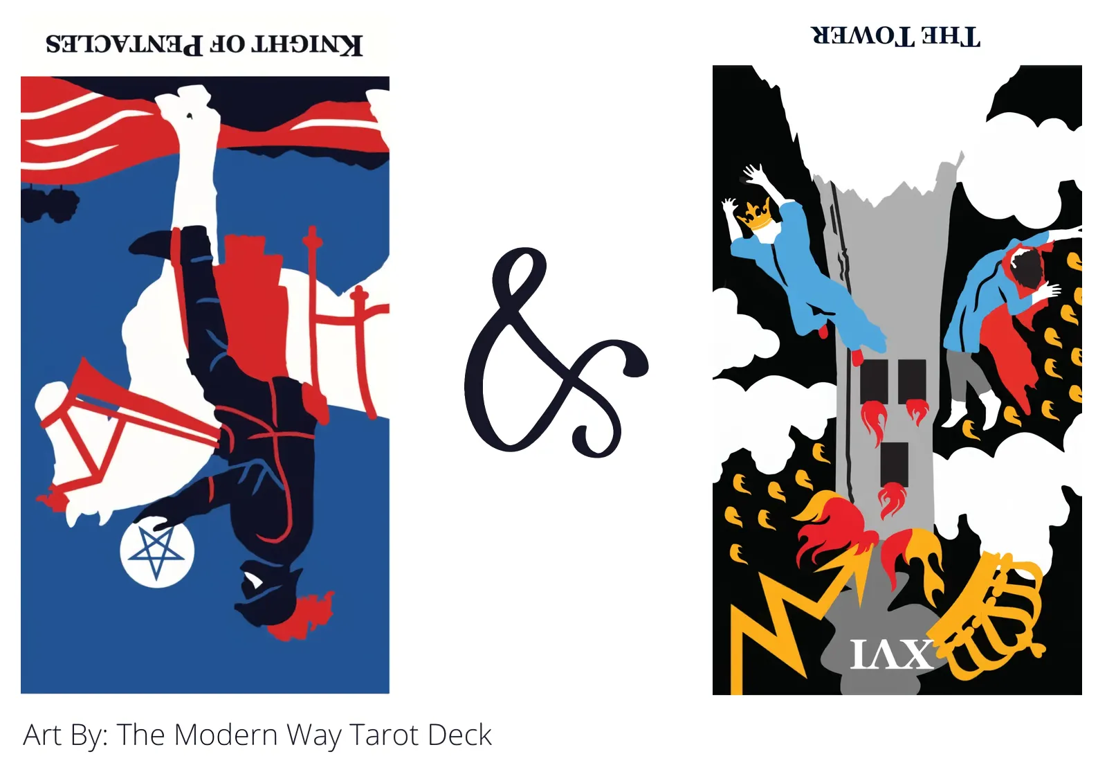 knight of pentacles reversed and the tower reversed tarot cards together