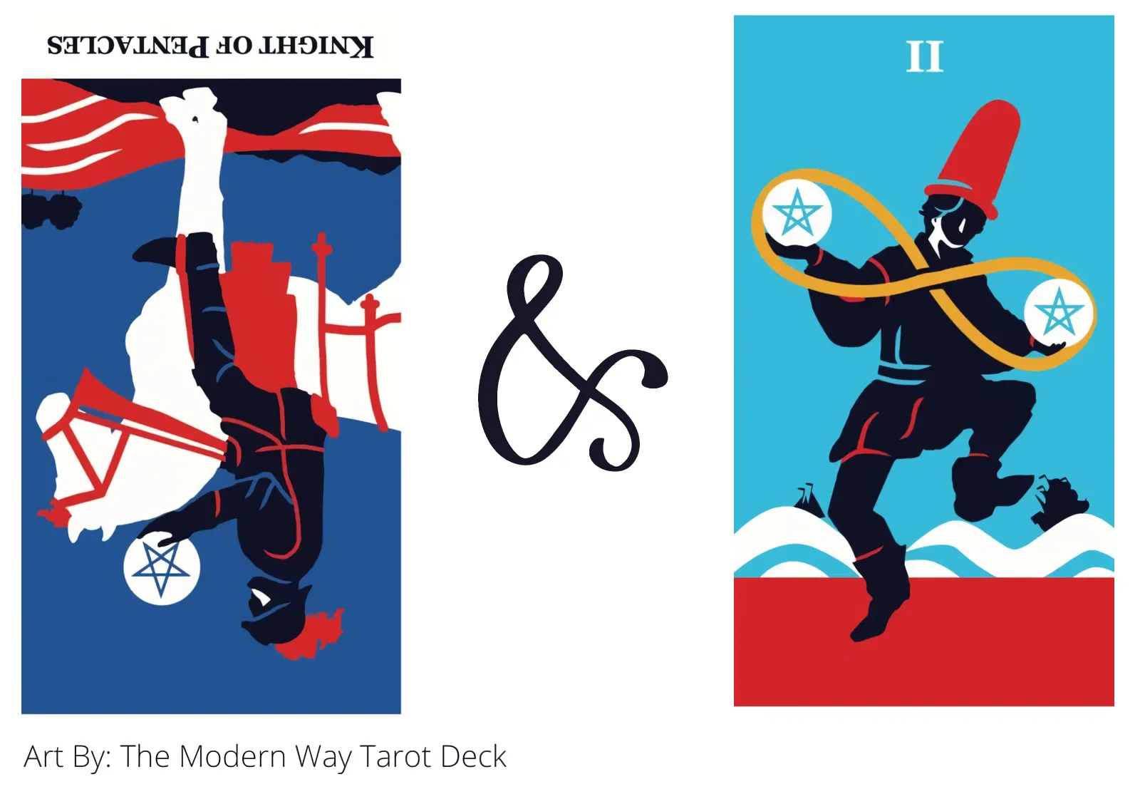 knight of pentacles reversed and two of pentacles tarot cards together