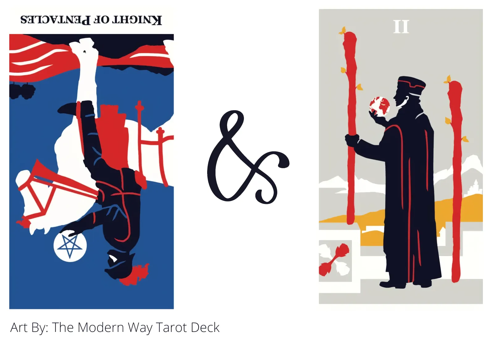 knight of pentacles reversed and two of wands tarot cards together