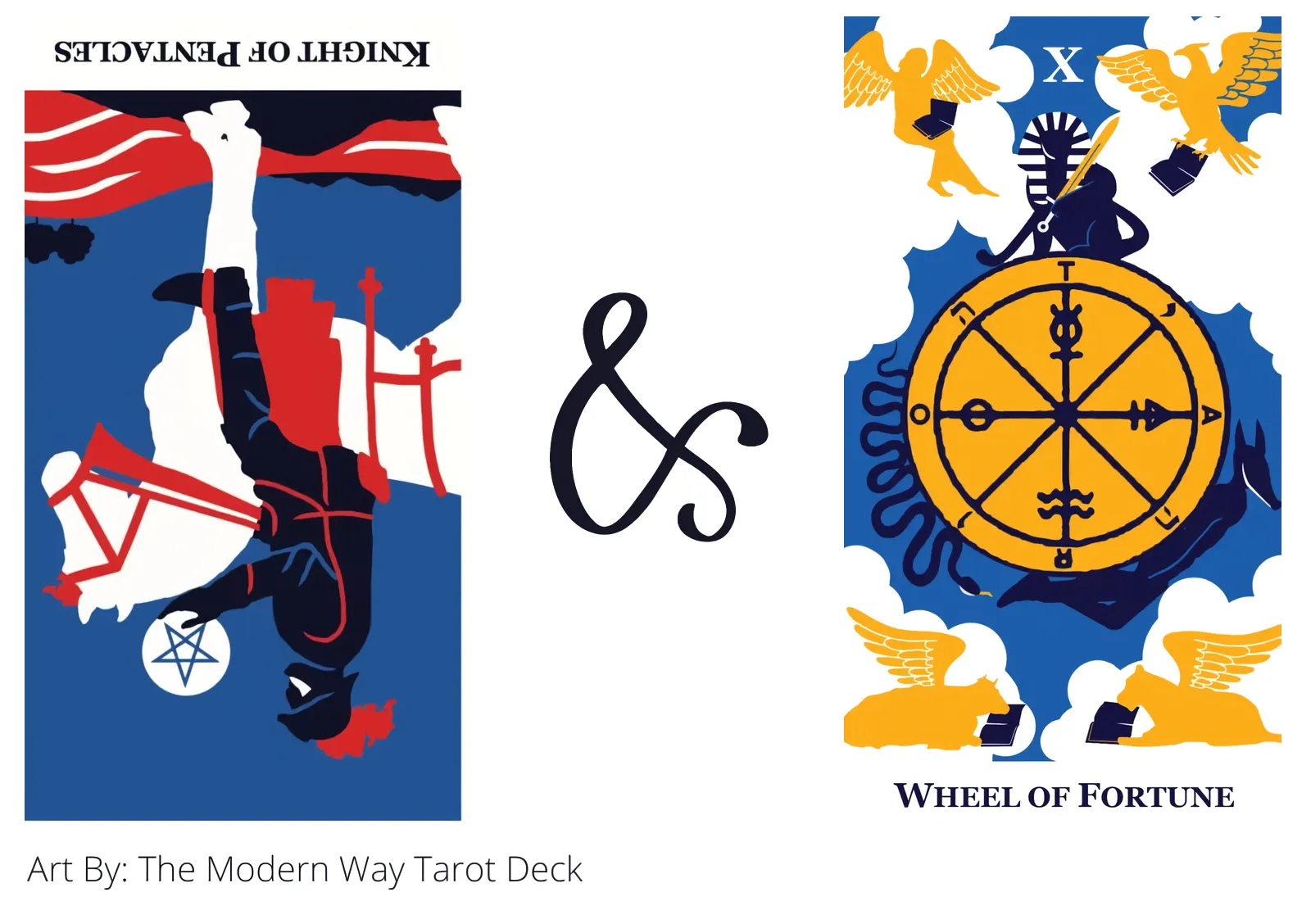 knight of pentacles reversed and wheel of fortune tarot cards together