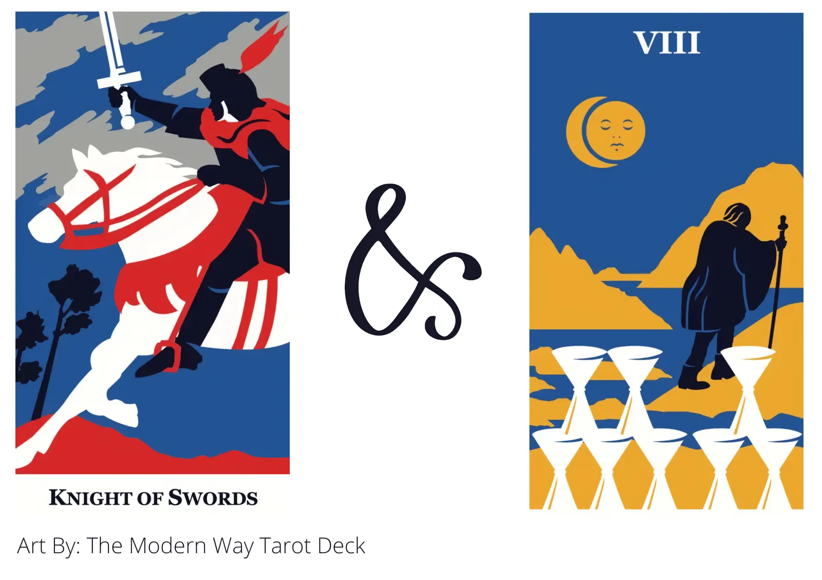 knight of swords and eight of cups tarot cards together