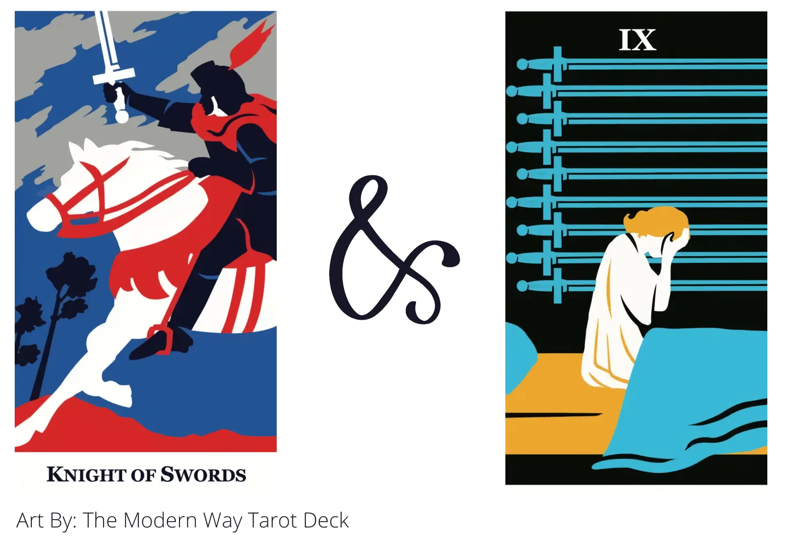 knight of swords and nine of swords tarot cards together