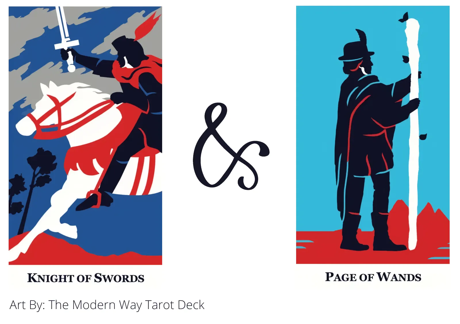 knight of swords and page of wands tarot cards together