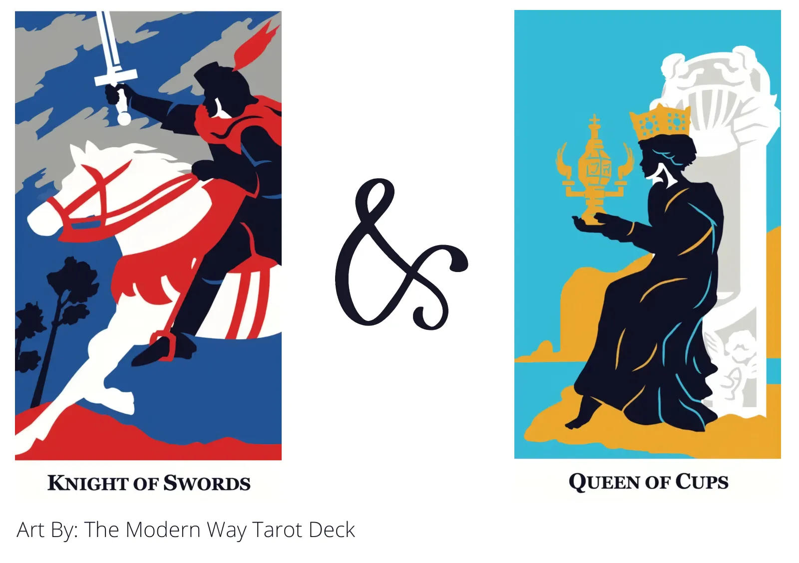 knight of swords and queen of cups tarot cards together