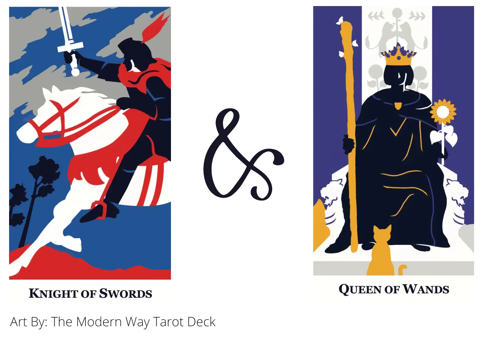 knight of swords and queen of wands tarot cards together