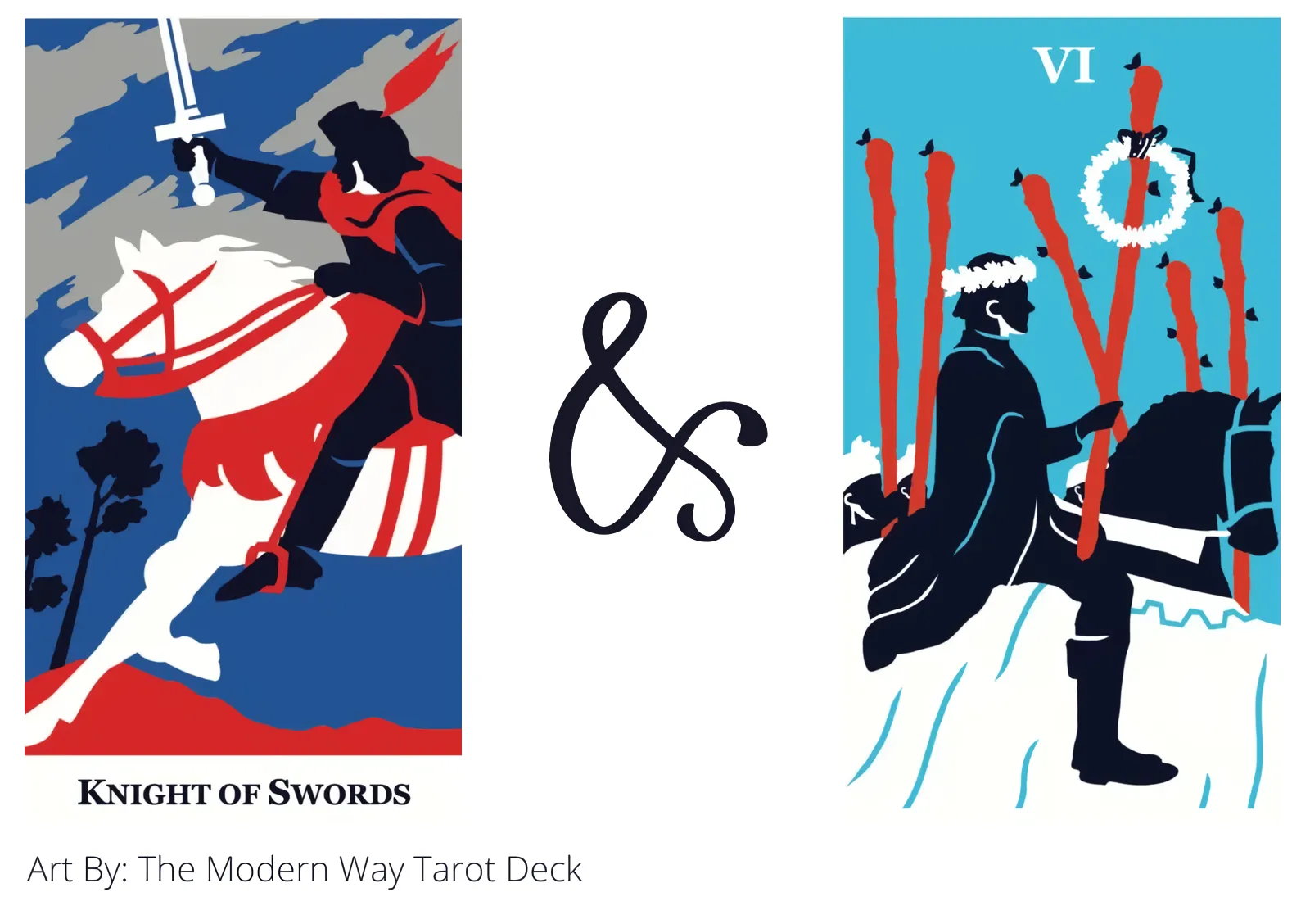 knight of swords and six of wands tarot cards together