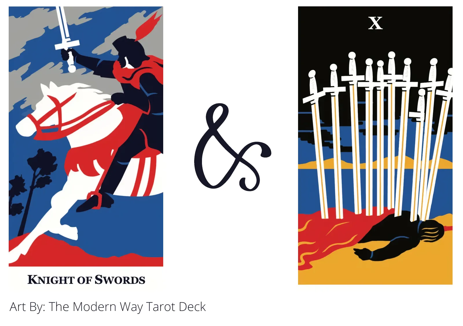 knight of swords and ten of swords tarot cards together