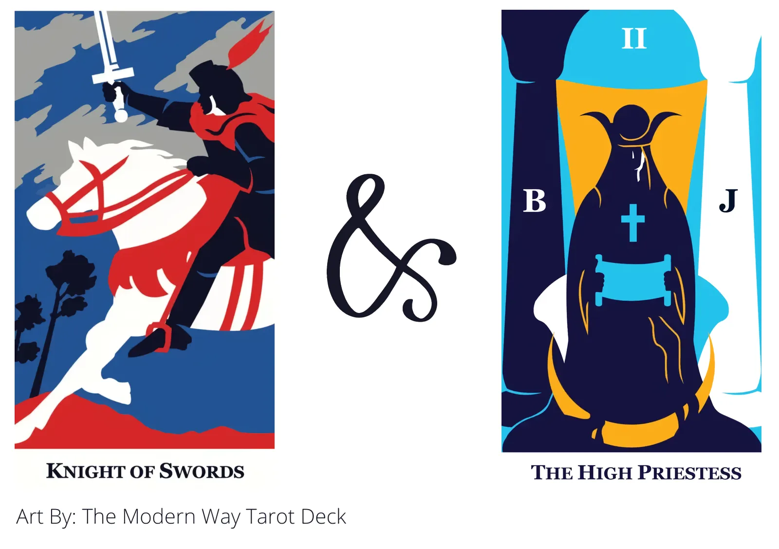 knight of swords and the high priestess tarot cards together
