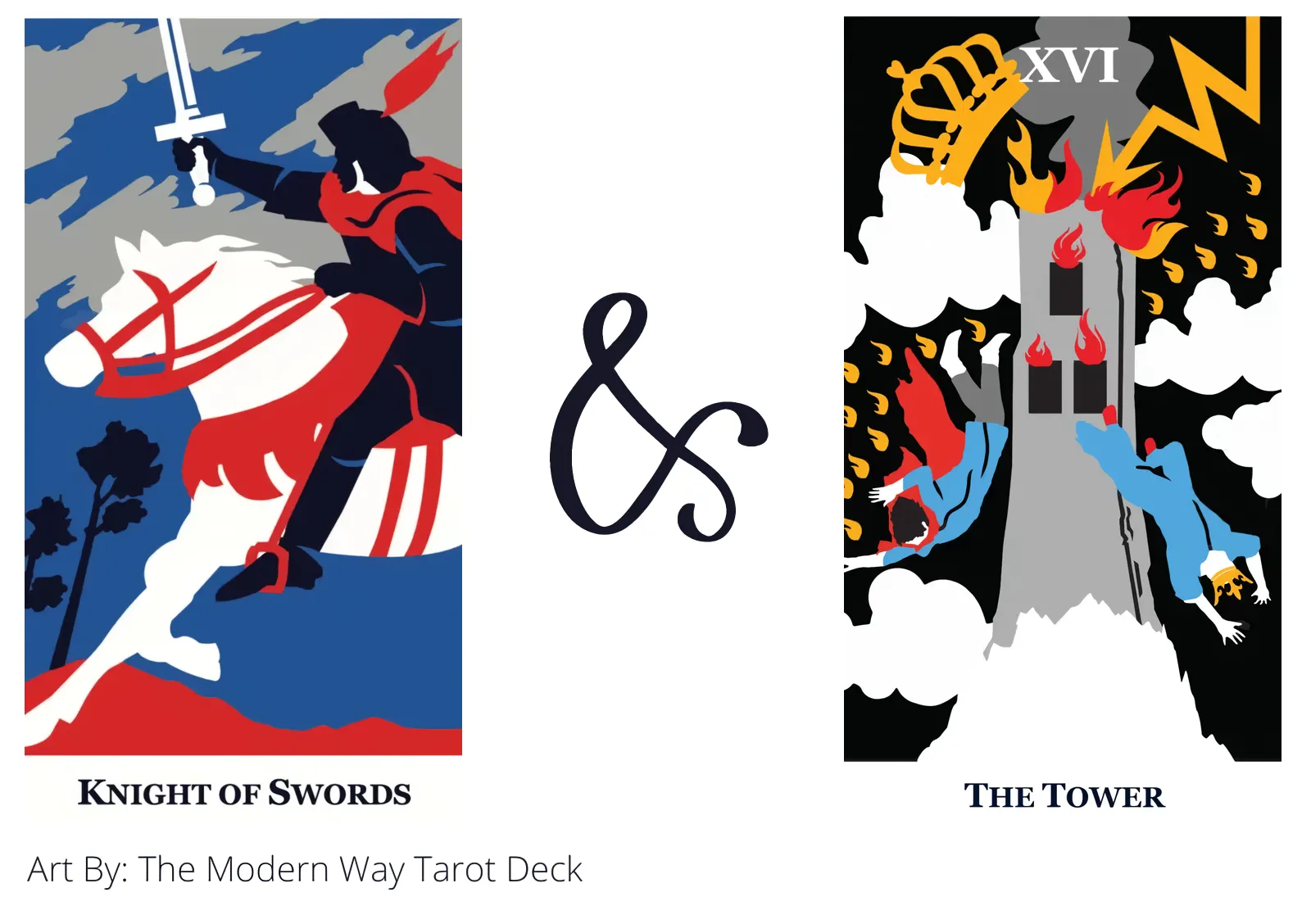 knight of swords and the tower tarot cards together