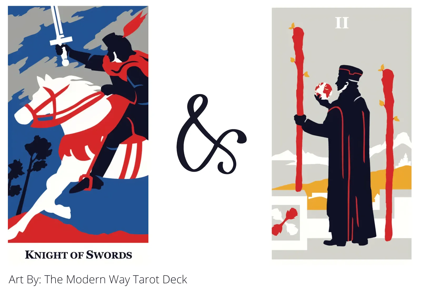 knight of swords and two of wands tarot cards together