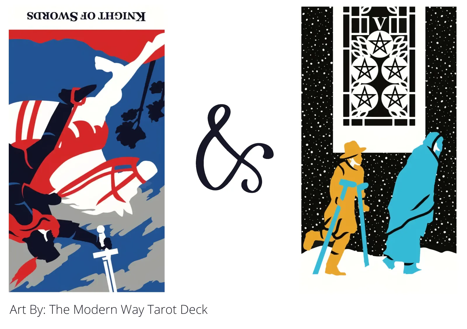 knight of swords reversed and five of pentacles tarot cards together