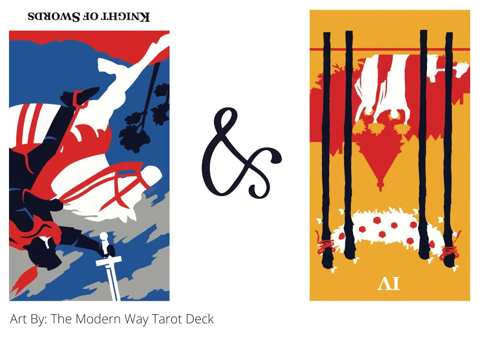 knight of swords reversed and four of wands reversed tarot cards together