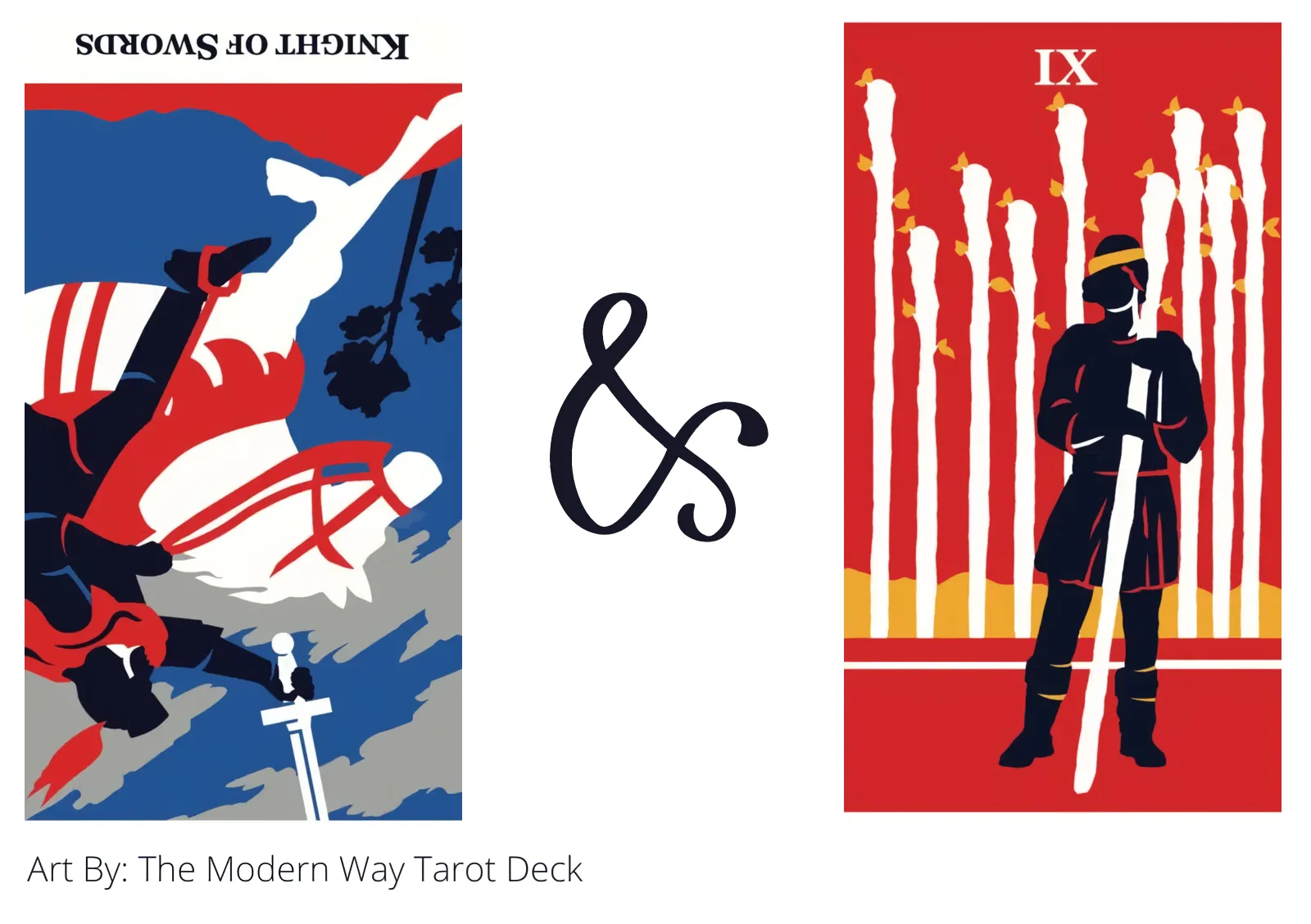 knight of swords reversed and nine of wands tarot cards together