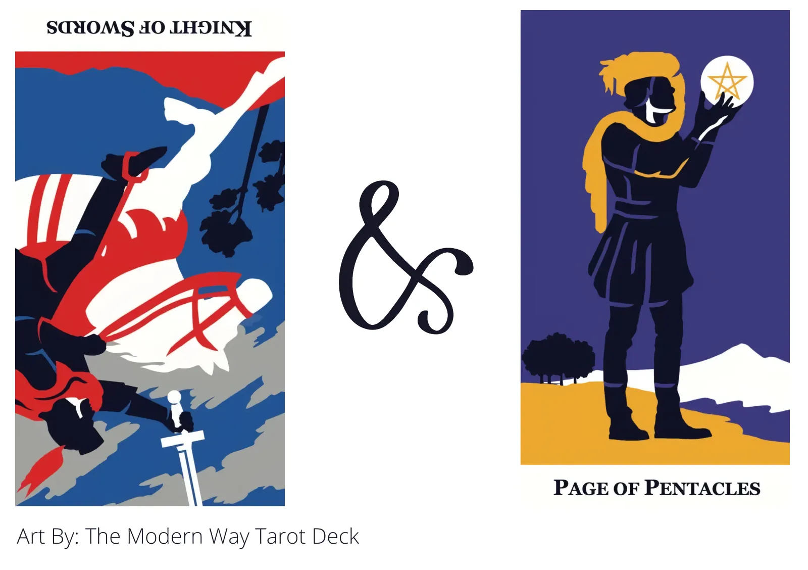 knight of swords reversed and page of pentacles tarot cards together