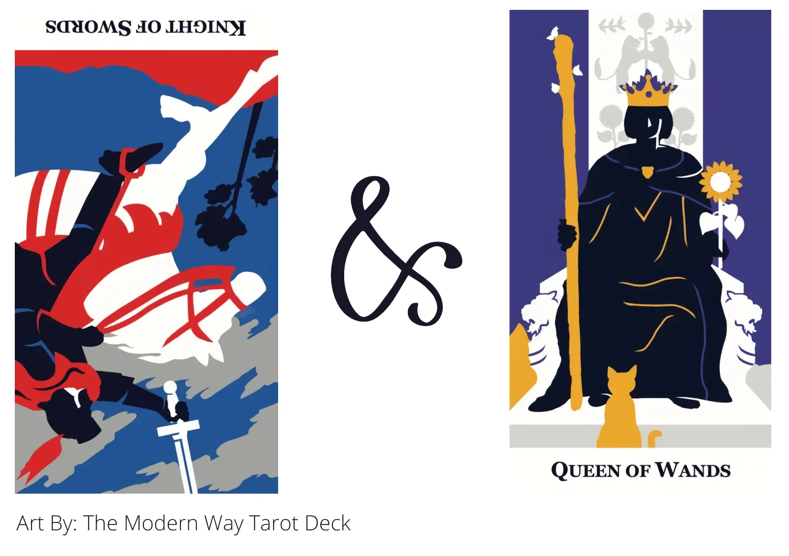 knight of swords reversed and queen of wands tarot cards together