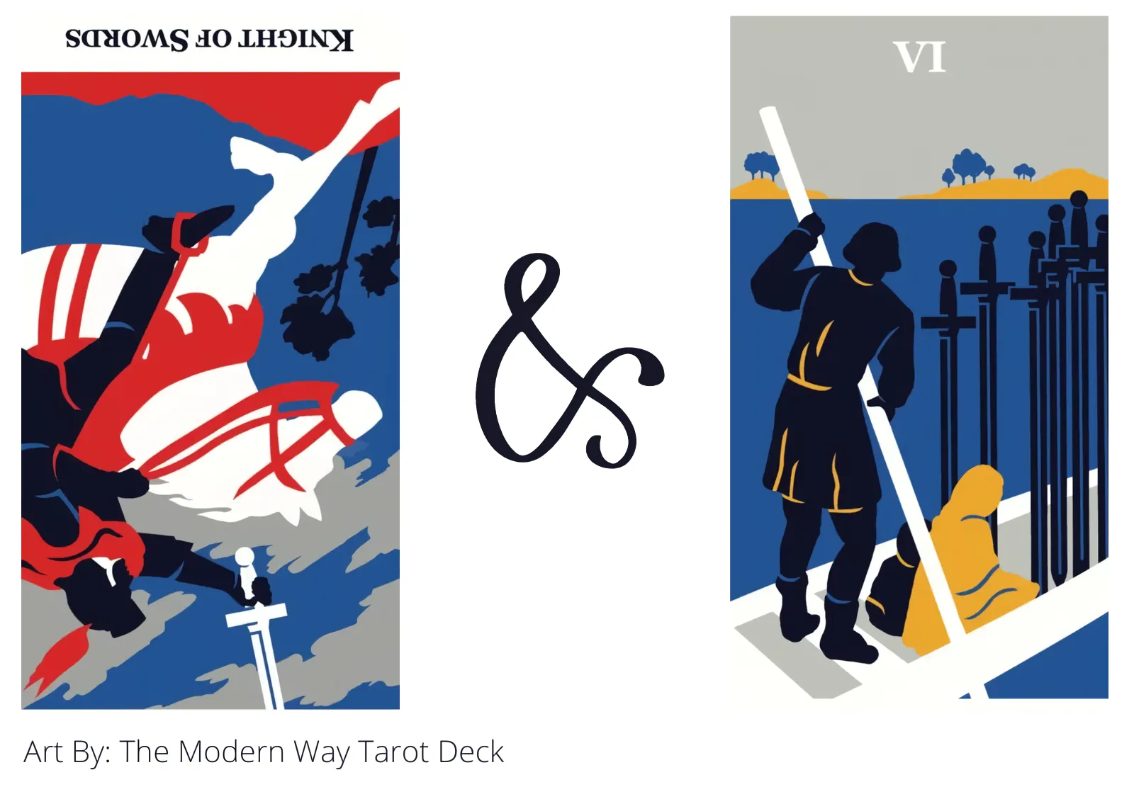 knight of swords reversed and six of swords tarot cards together