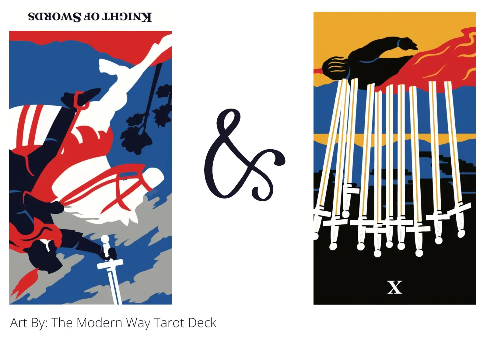 knight of swords reversed and ten of swords reversed tarot cards together