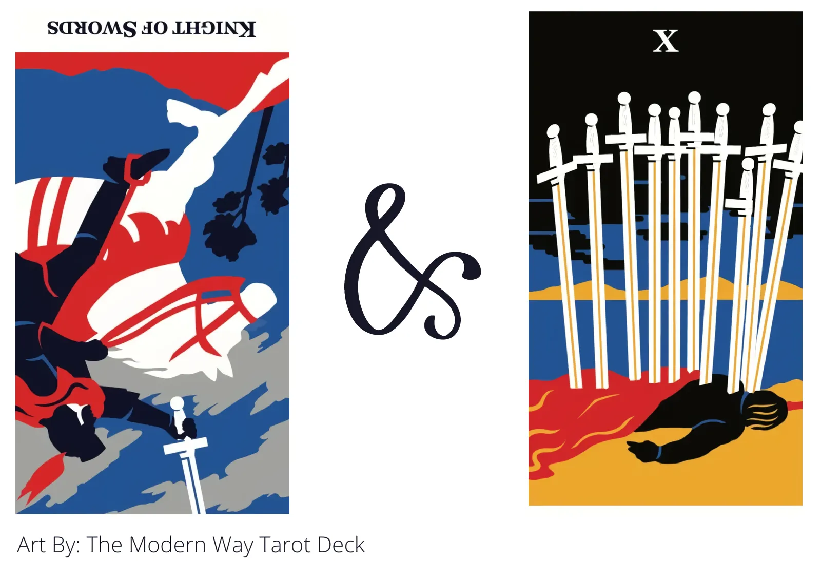 knight of swords reversed and ten of swords tarot cards together