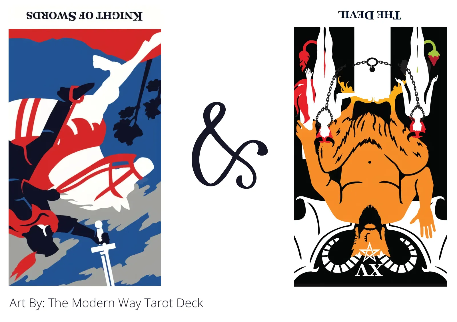 knight of swords reversed and the devil reversed tarot cards together