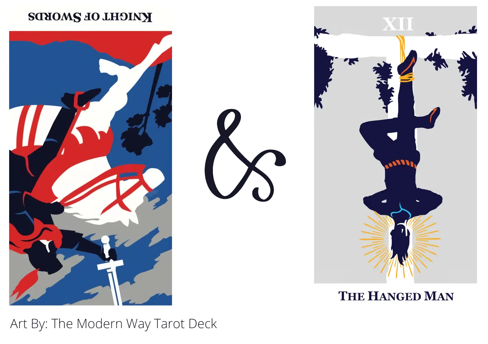 knight of swords reversed and the hanged man tarot cards together