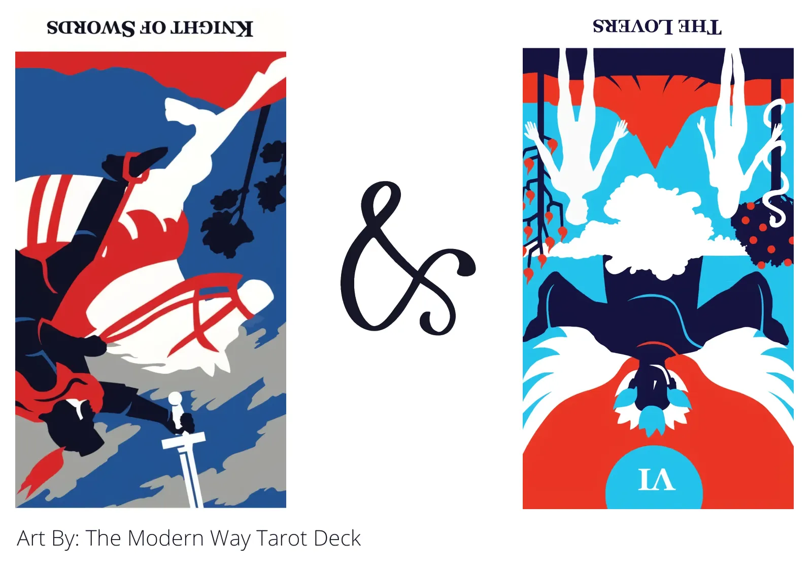 knight of swords reversed and the lovers reversed tarot cards together
