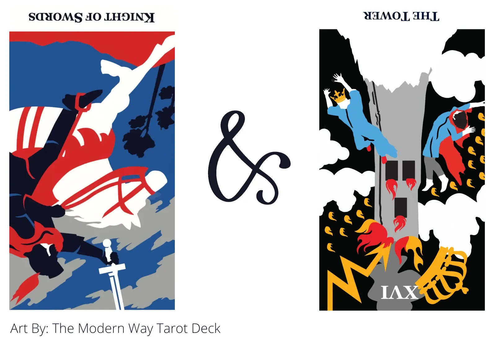 knight of swords reversed and the tower reversed tarot cards together