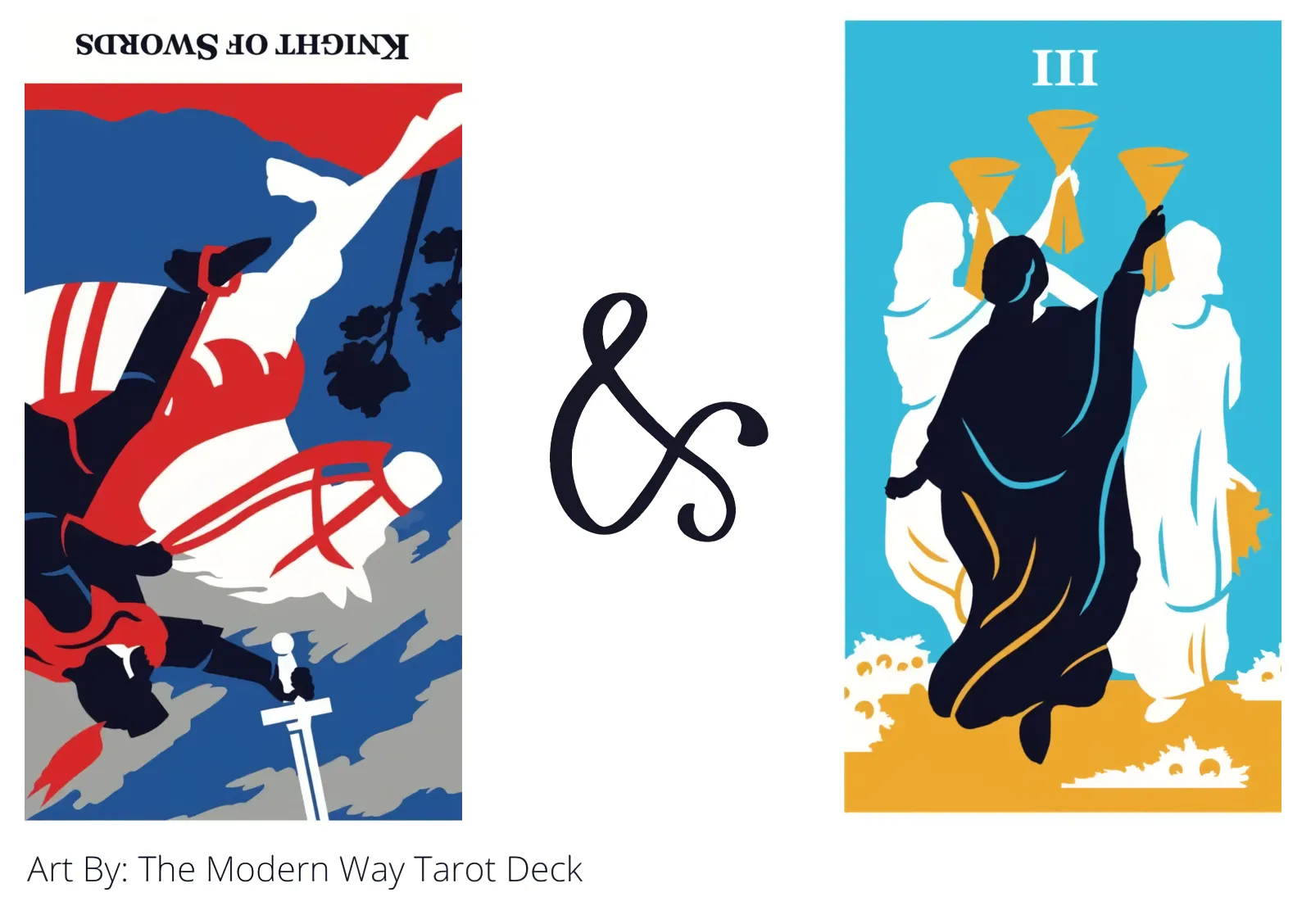 knight of swords reversed and three of cups tarot cards together