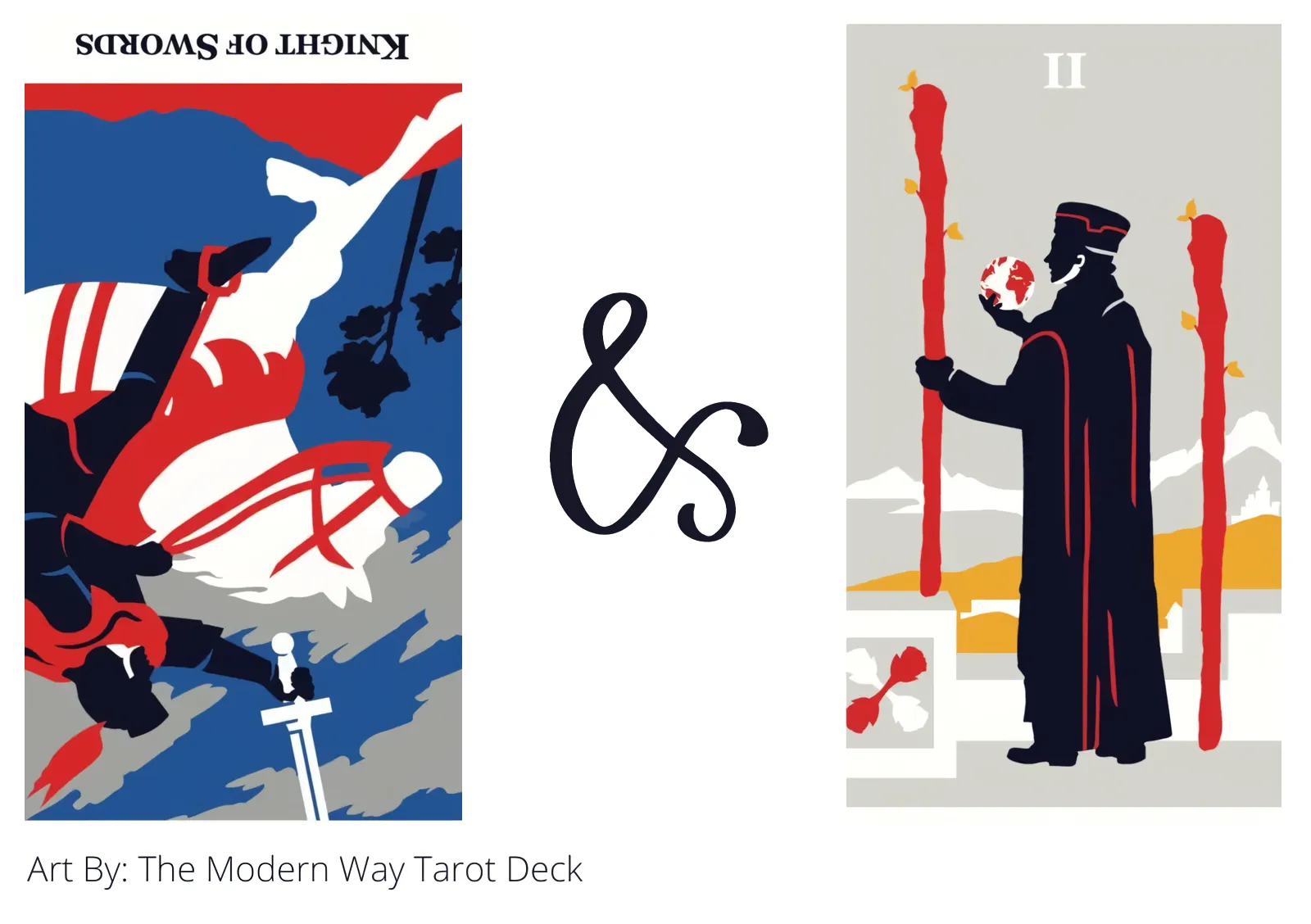 knight of swords reversed and two of wands tarot cards together