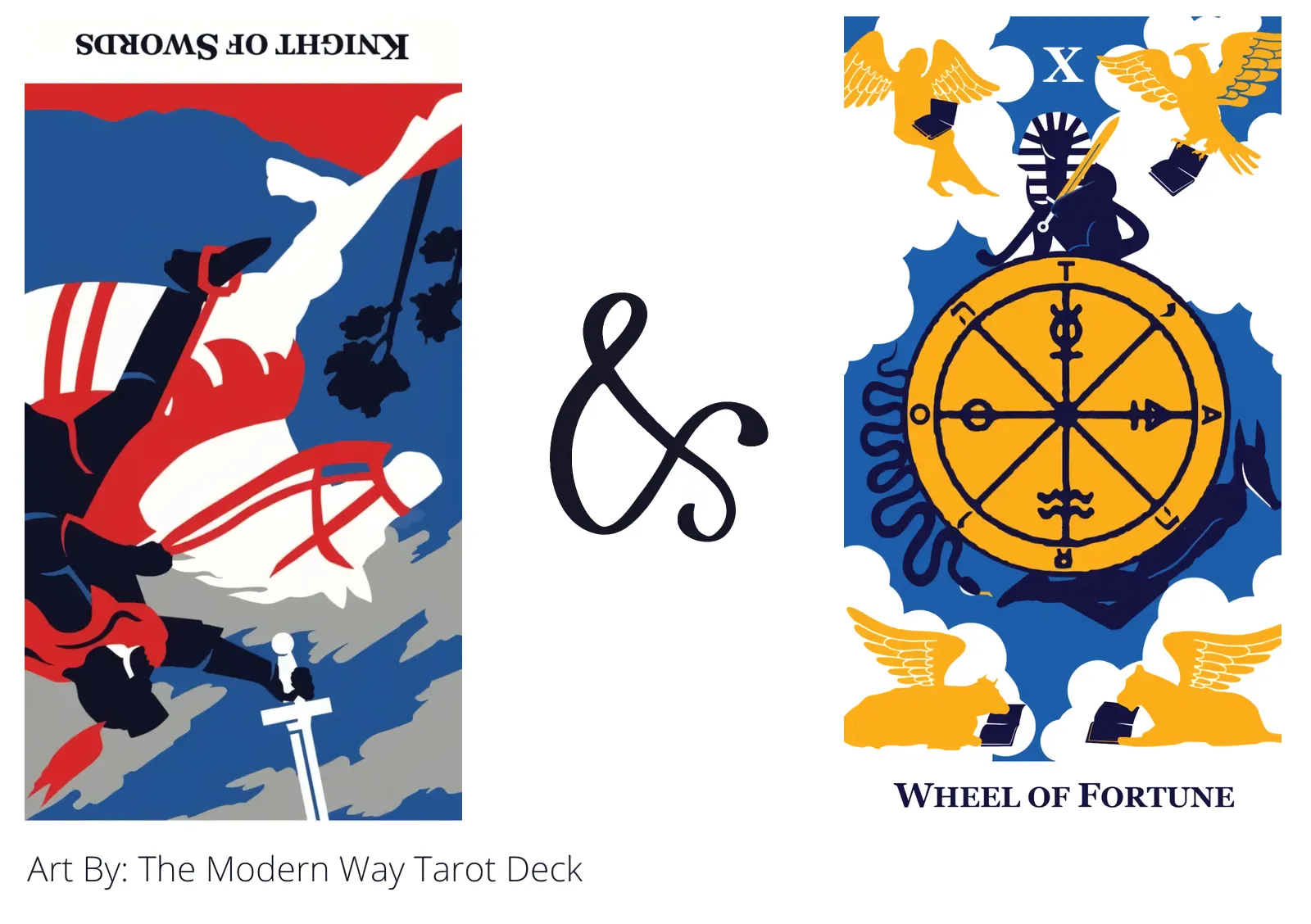 knight of swords reversed and wheel of fortune tarot cards together