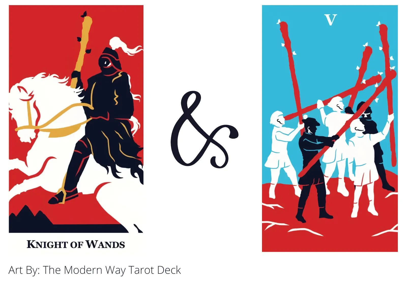 knight of wands and five of wands tarot cards together