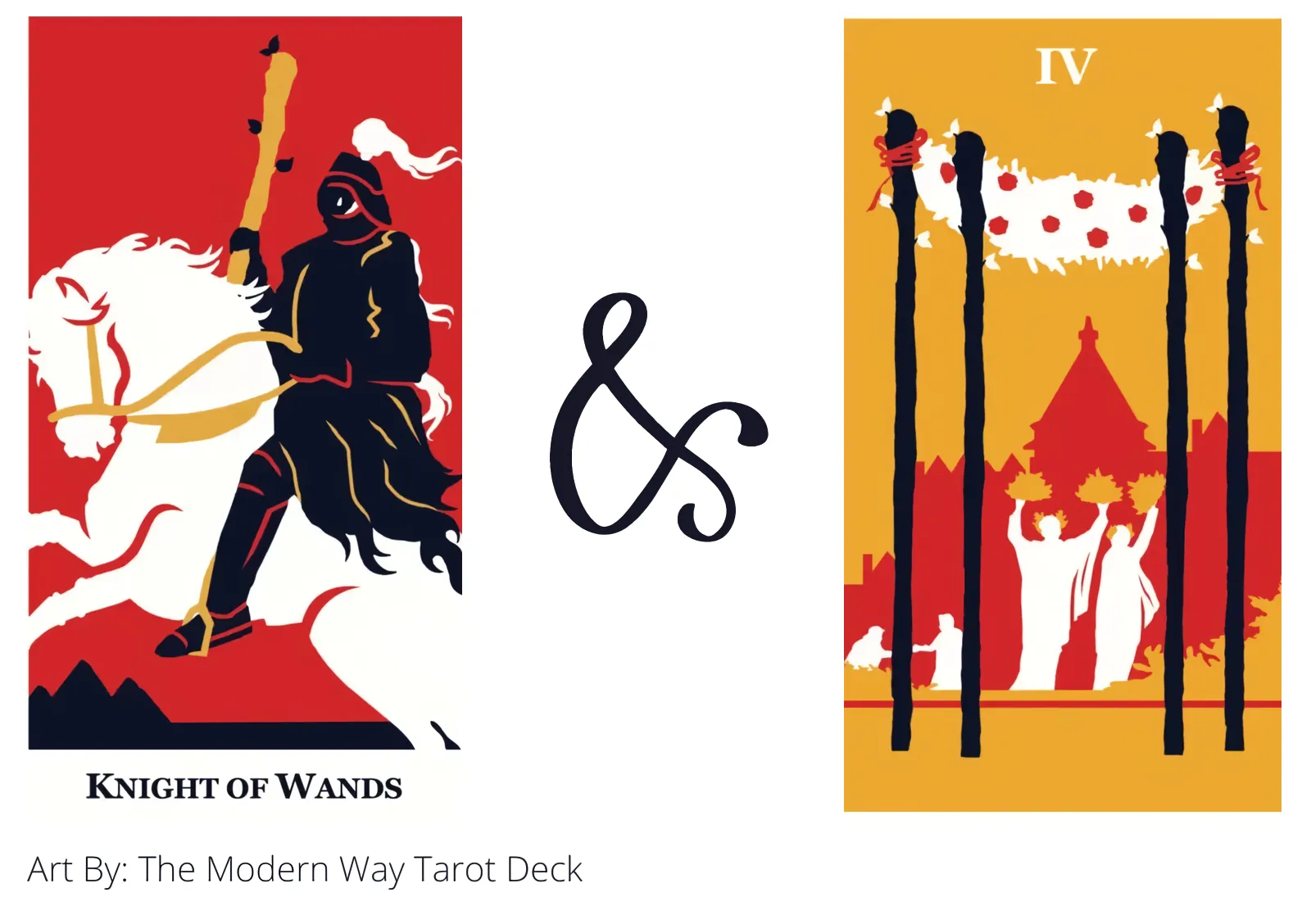 knight of wands and four of wands tarot cards together